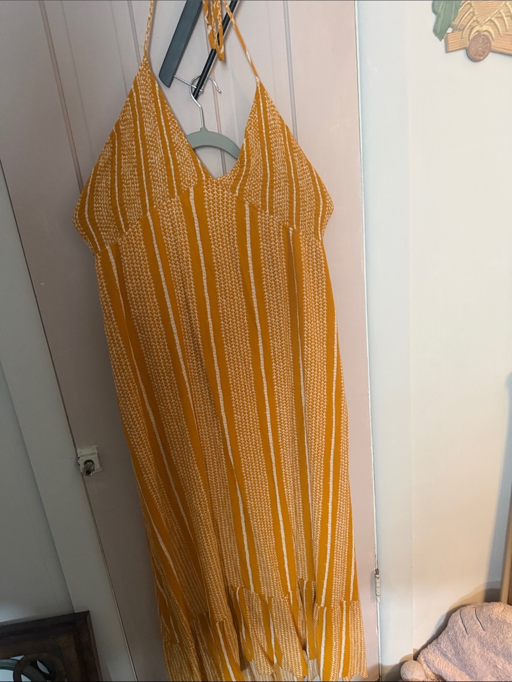 Women's Backless Striped Maxi Dress in Mustard Yellow